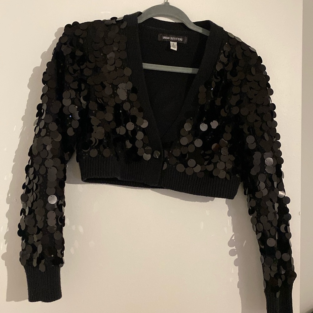 Urban Outfitters black large sequin cropped sweater